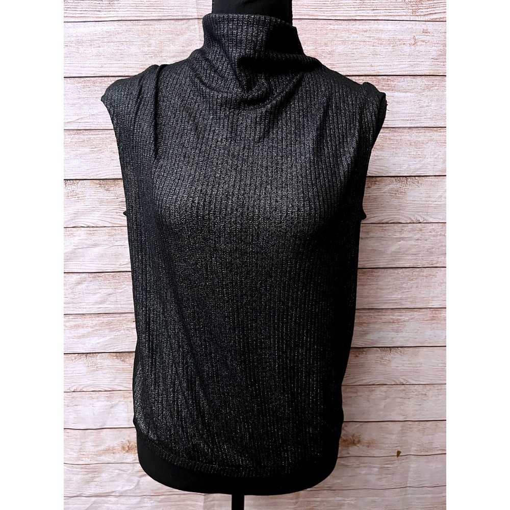Sanctuary It's A Vibe Top Sleeveless Turtleneck Blouse‎ Black Silver XS NWT